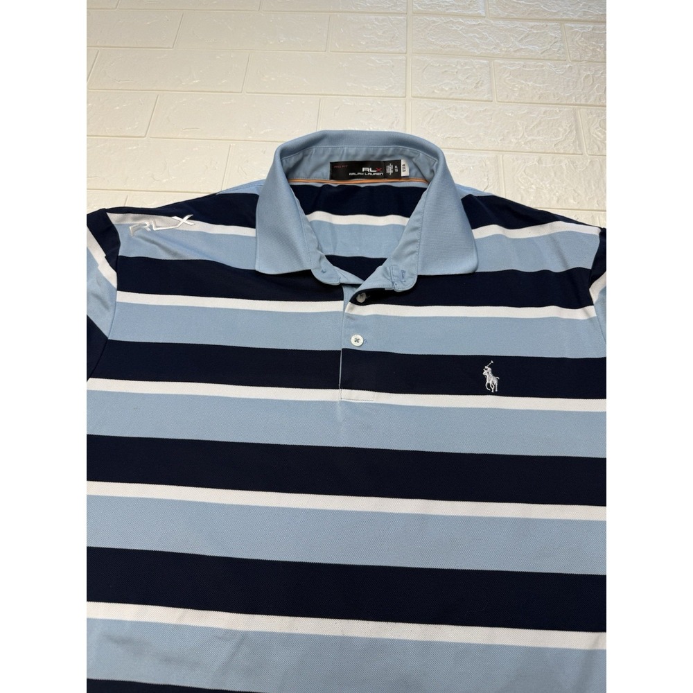 RLX Ralph Lauren Golf Polo Shirt Mens XL Blue White Striped Performance Pro Fit